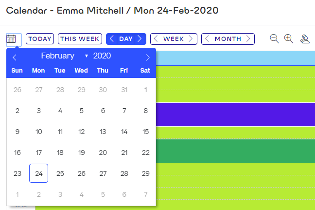 On the Calendar, the date picker is selected. Controls for navigating dates are visible.
