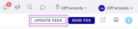 The Update Fees button on the Fees List page is highlighted