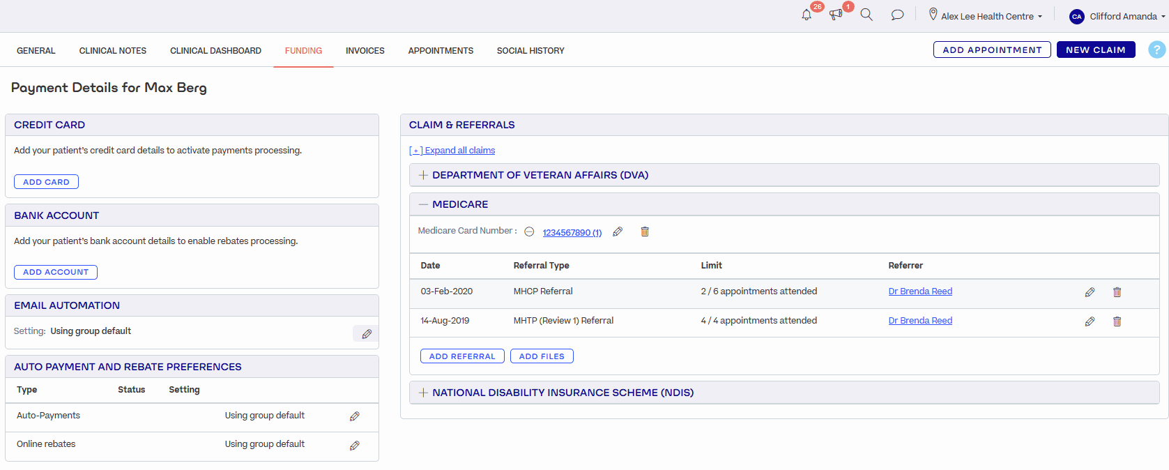 User hovers the cursor over a referral, showing appointments in current and previous calendar years